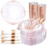 350PCS Gold Disposable Dinnerware Set for 50 Guests,