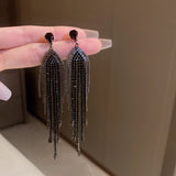 Long Retro Blue Flower Feather Tassel Dangle Earrings