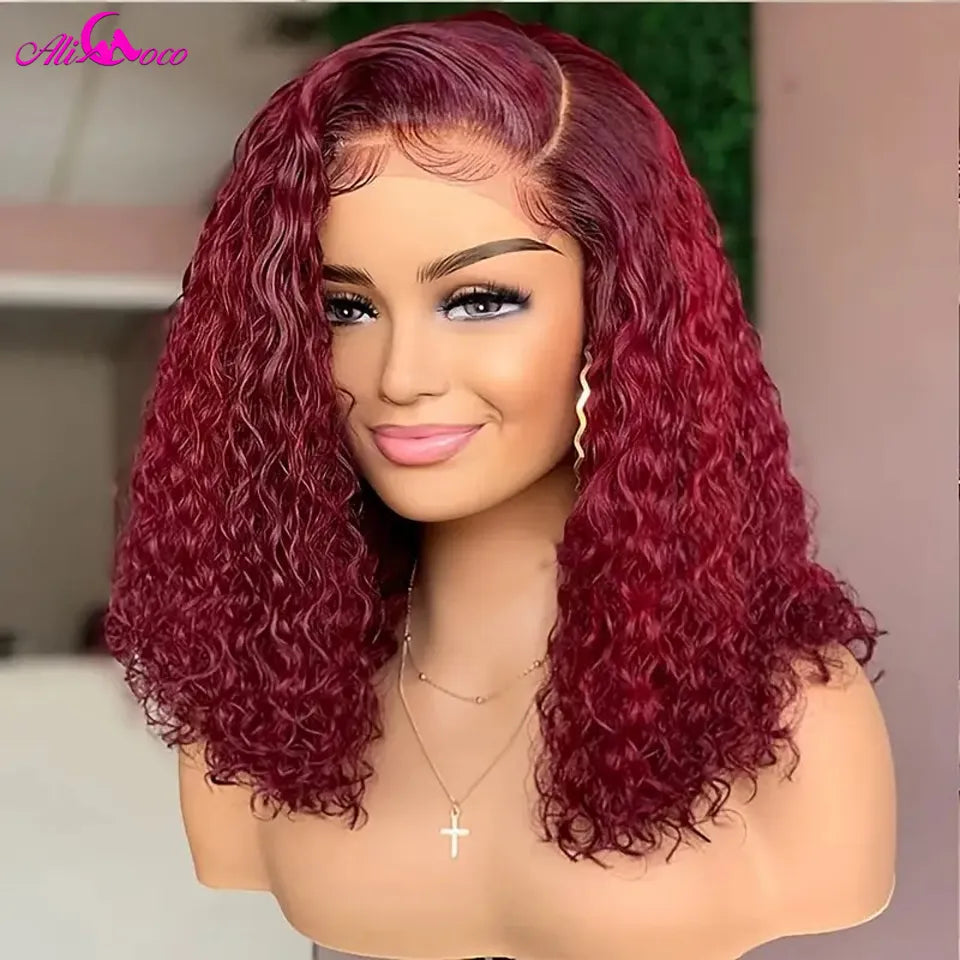 180 Density Short Burgundy Red Kinky Curly Bob