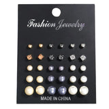 Faux Pearl Stud Earrings Set 15 Pairs Women's