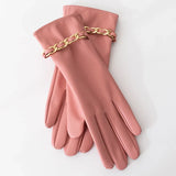 Fashion Chain Women' PU Leather Gloves Winter Warm