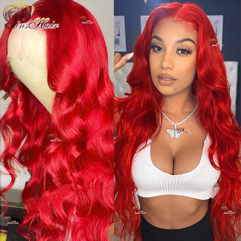Red Lace Front Wig Human Hair Body Wave