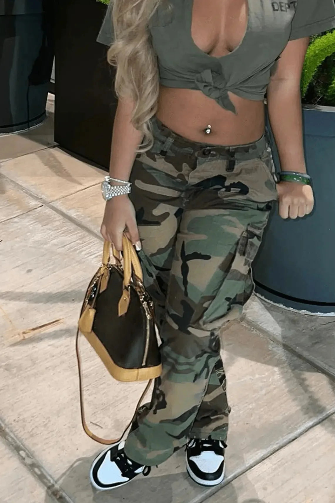 Perl Plus Size High Waist Camouflage Cargo Pants