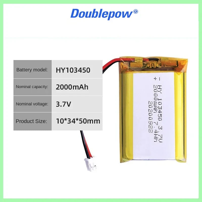 103450 3.7V 2000mAh Polymer Lithium Rechargeable Battery jst