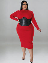 Zipper Dress Tight Ladies Mid Length Plus Size