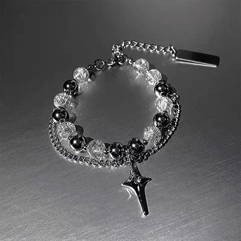 Punk Cross Star Beaded Bracelet For Women Kpop