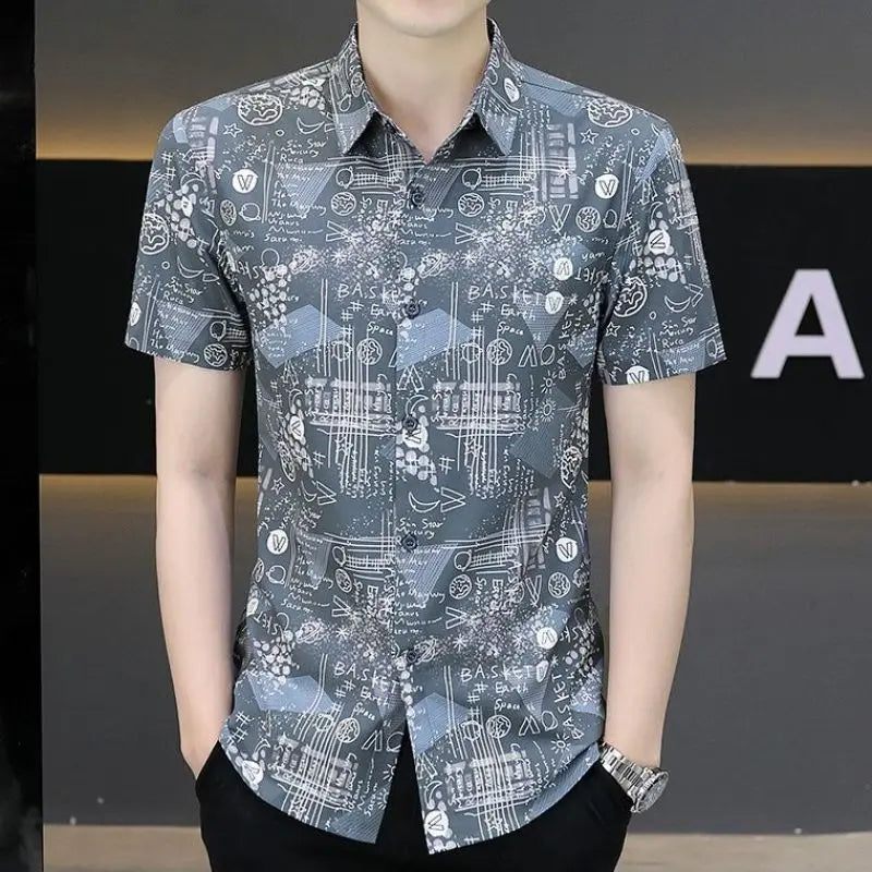 Summer Shirts for Men Turn-down Collar Business Short