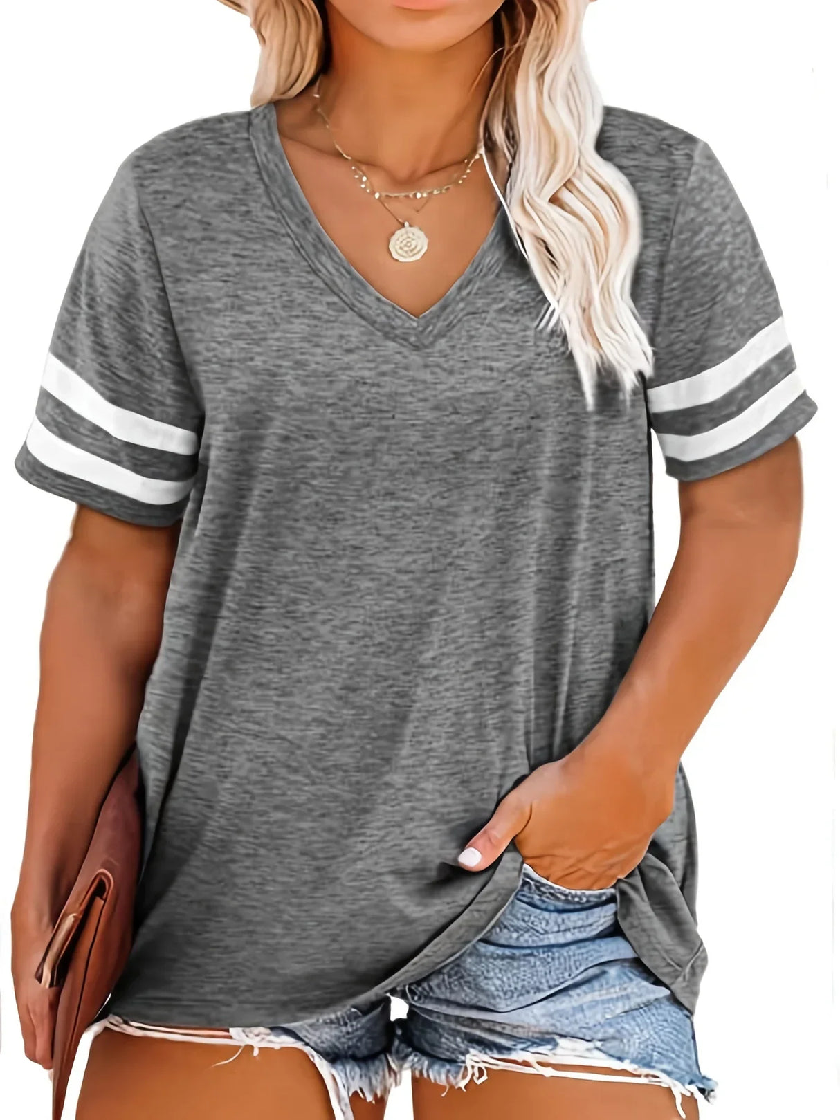 Plus Size Colorblock V Neck Tshirt Womens Plus