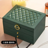 Rhombic threelayer drawertype lock jewelry storage box necklace