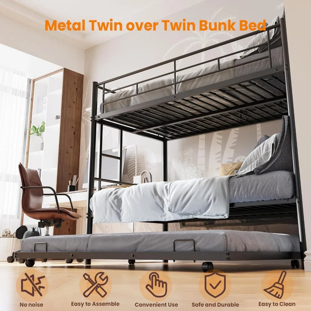 Twin Over Twin Bunk Bed with Trundle for