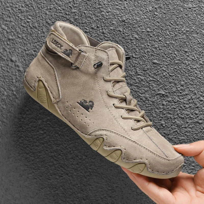 Leather Casual Sneakers for Men Motorcycle Shoes 2023