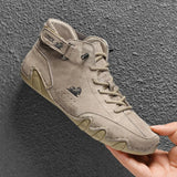 Leather Casual Sneakers for Men Motorcycle Shoes 2023