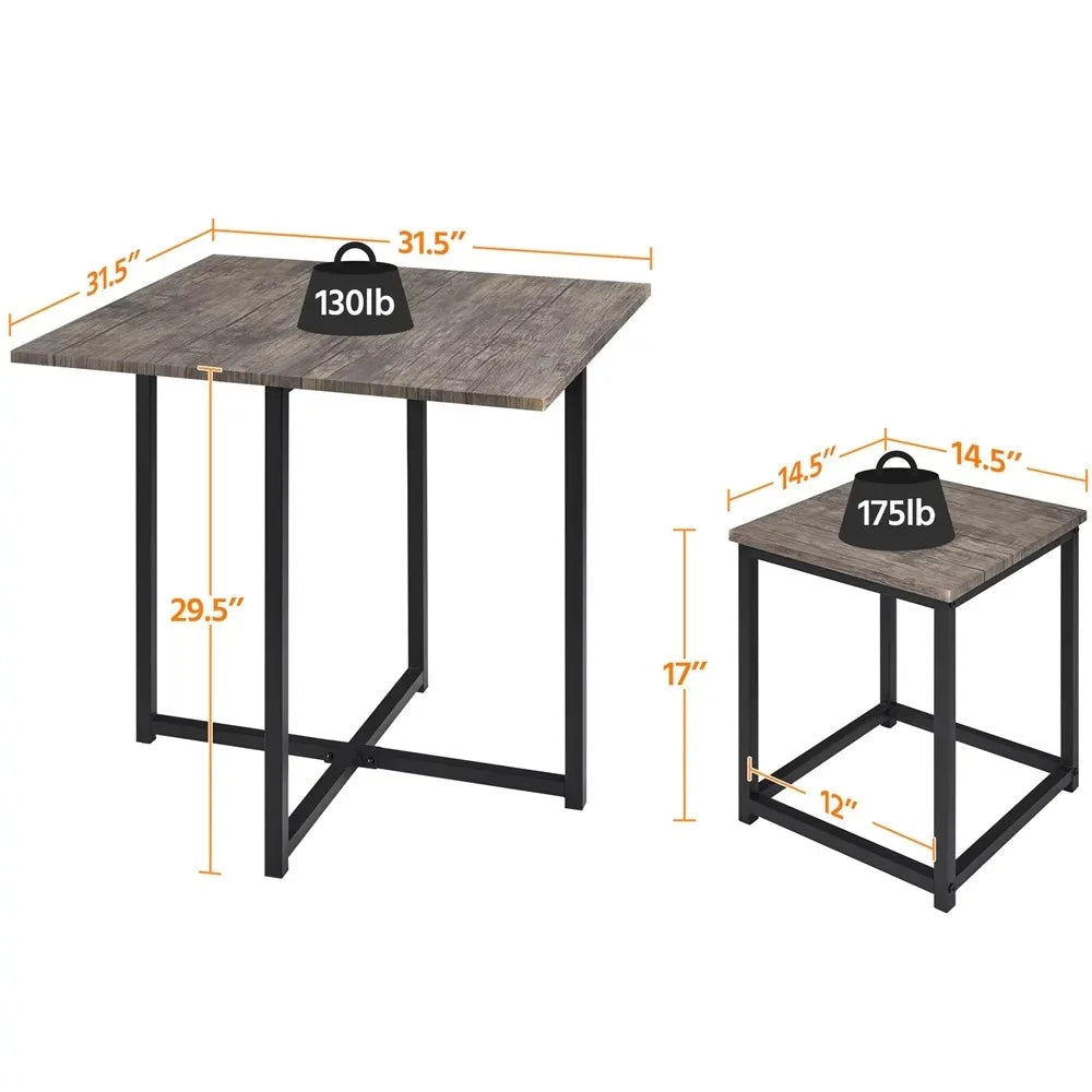 5Pcs Dining Set with Industrial Square Table and