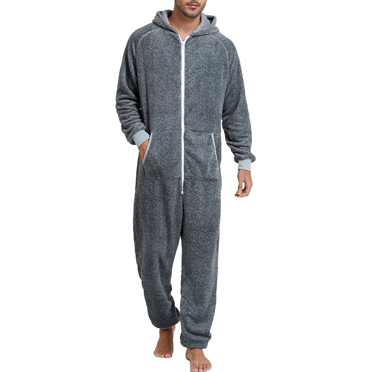 Men's Hooded Jumpsuit Pajamas Long Sleeve V Neck