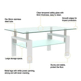 Rectangle Tempered Glass Coffee Table Metal Tube Legs