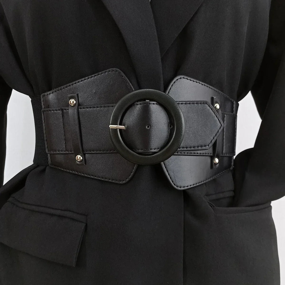 Black Wide Stretch Cummerbunds Female Waist Elastic Corset
