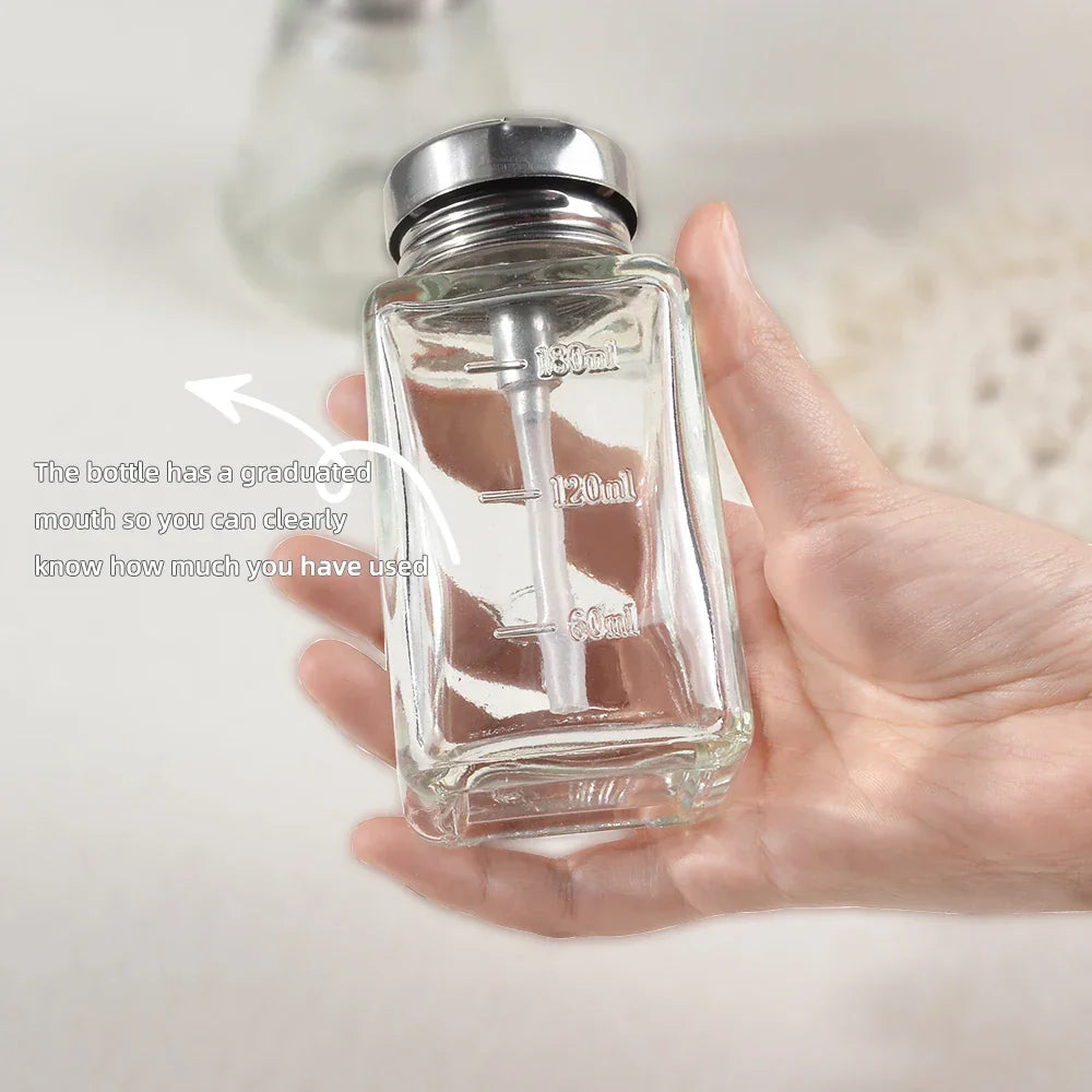 1Pcs 180ml Nail Refillable Glass Bottles Empty Press