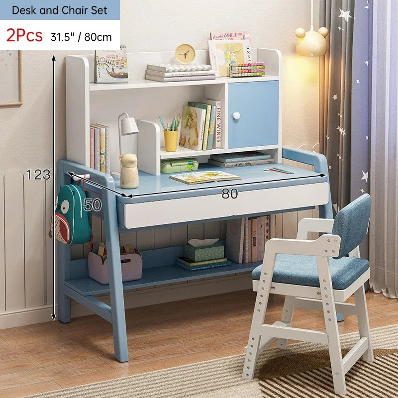 Kids Study Desk and Chair Set, All Solid