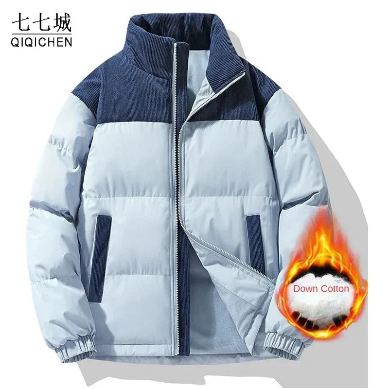 Winter Down Cotton Jacket Men Women Corduroy Patchwork
