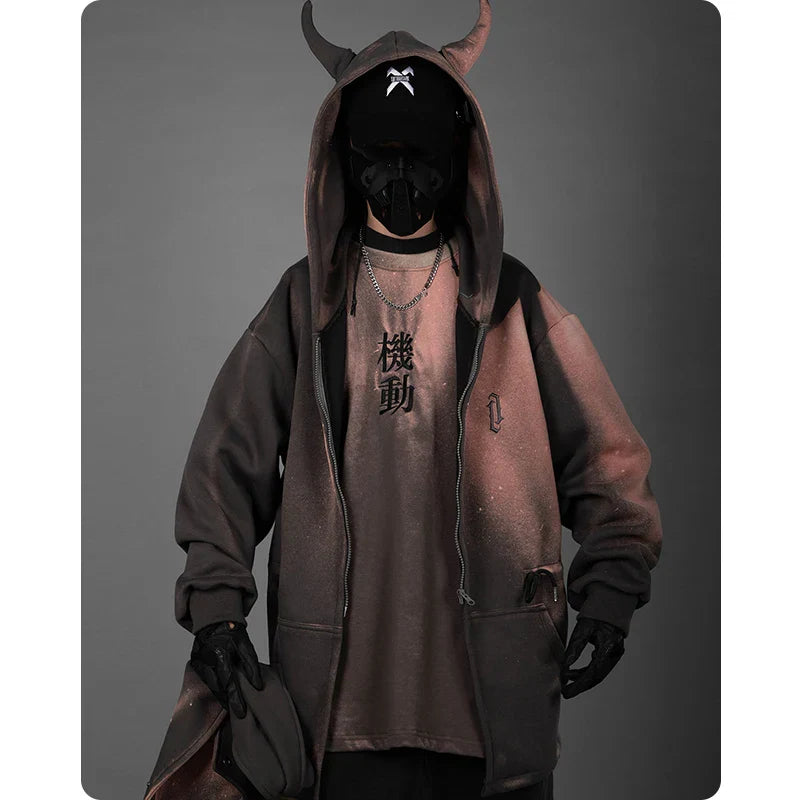 Unisex Sweatshirt Bullhorn Little Devil Hooded Sweater Cardigan