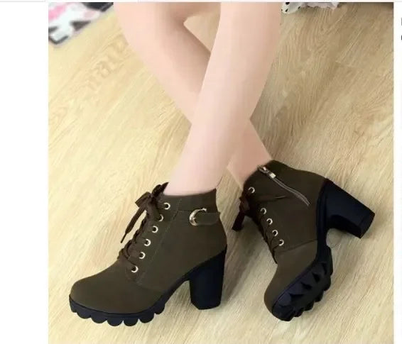 Winter High Heeled Women Boots Cross Straps Short