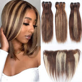 Ombre Burgundy Red Brazilian Straight Bundles with Frontal