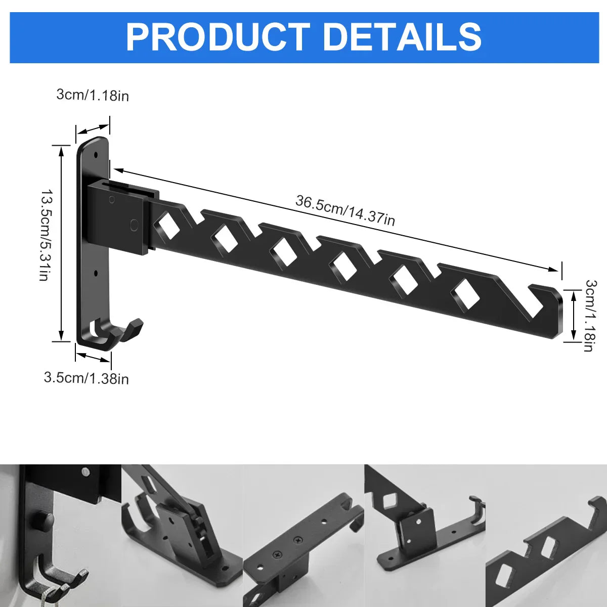 Clothes Drying Rack Adjustable Angle Clothes Hanger Wall-mounted