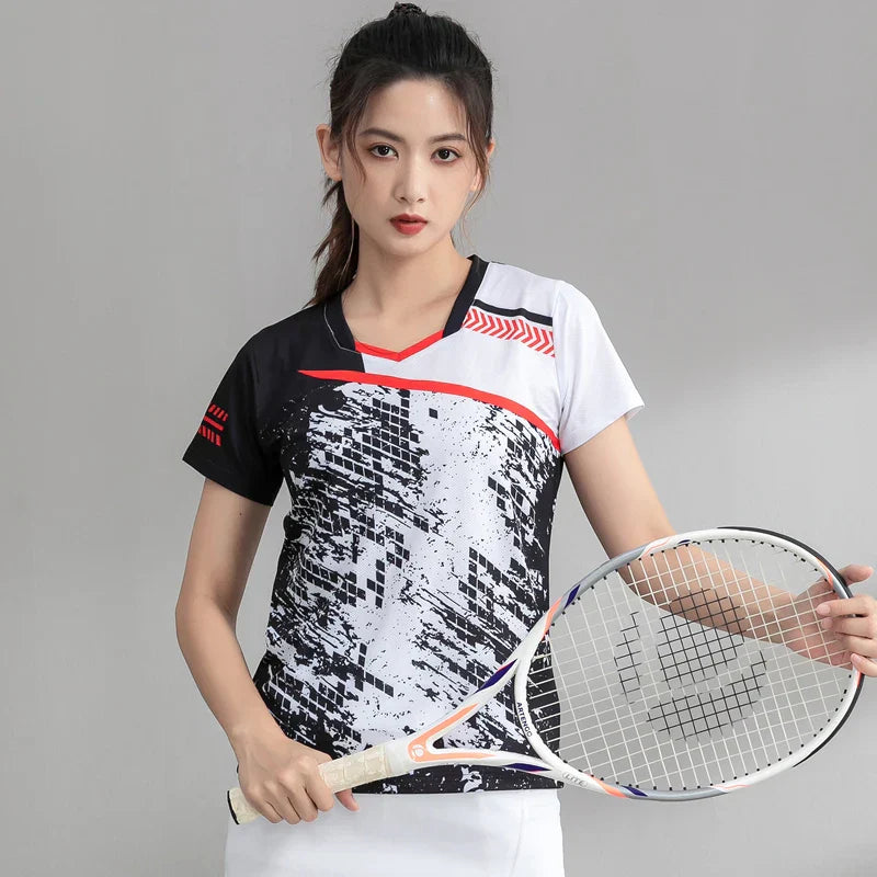 Badminton Training Shirts Women Tennis Print Quick Dry