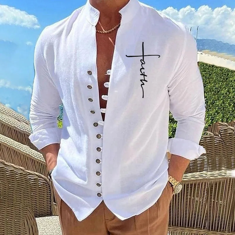 Hot Sale Spring Cotton Linen Autumn Men's Long-Sleeved