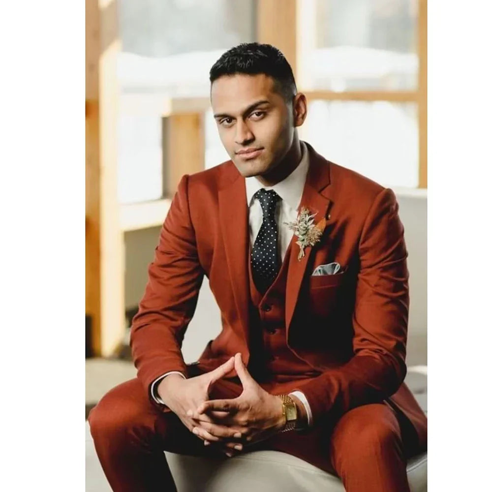 STEVDITG Orange Men's Suits Full Set Single Breasted