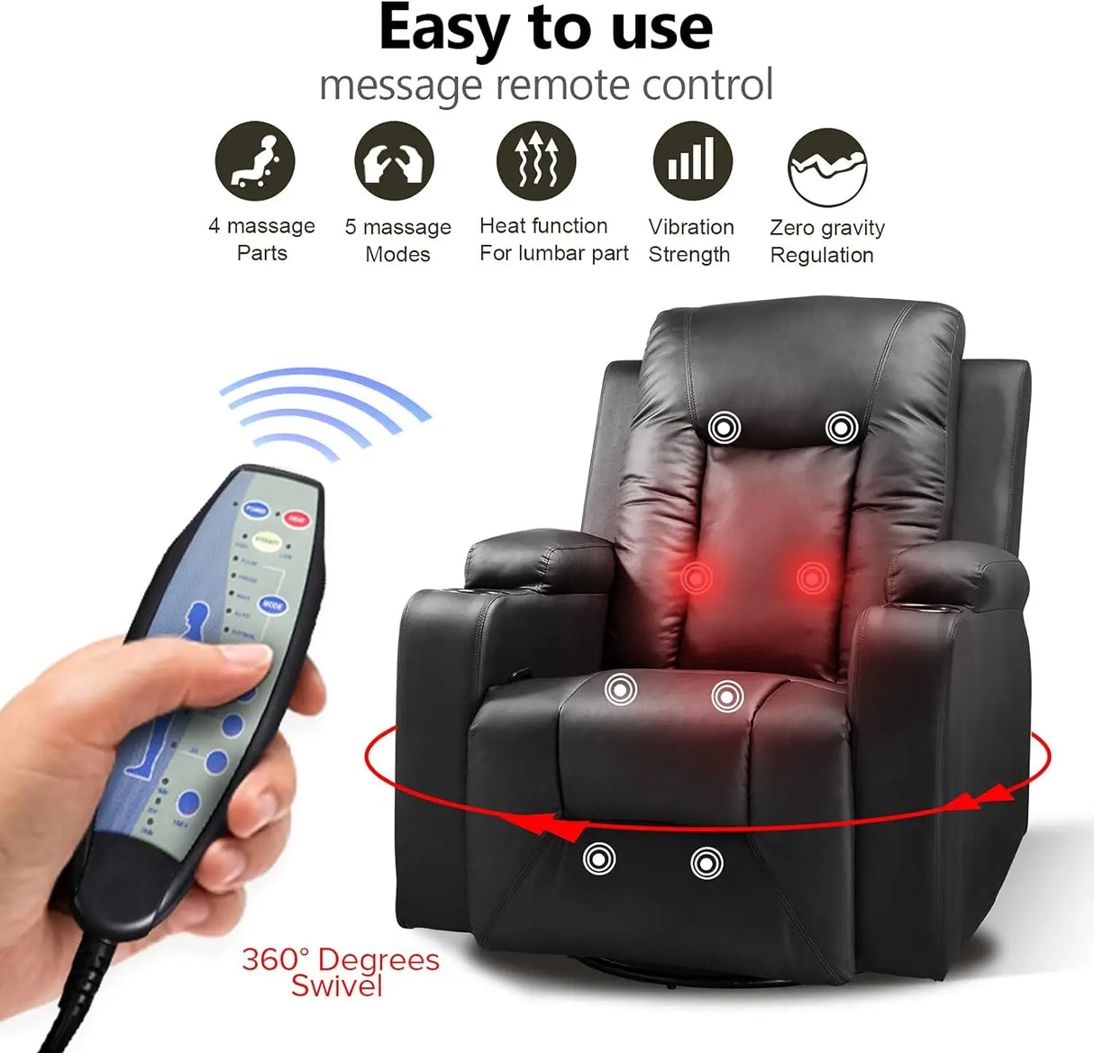 COMHOMA Leather Recliner Chair Rocker with Heated Massage