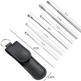 Stainless Steel Earpick Storage Leather Cover 6 Piece