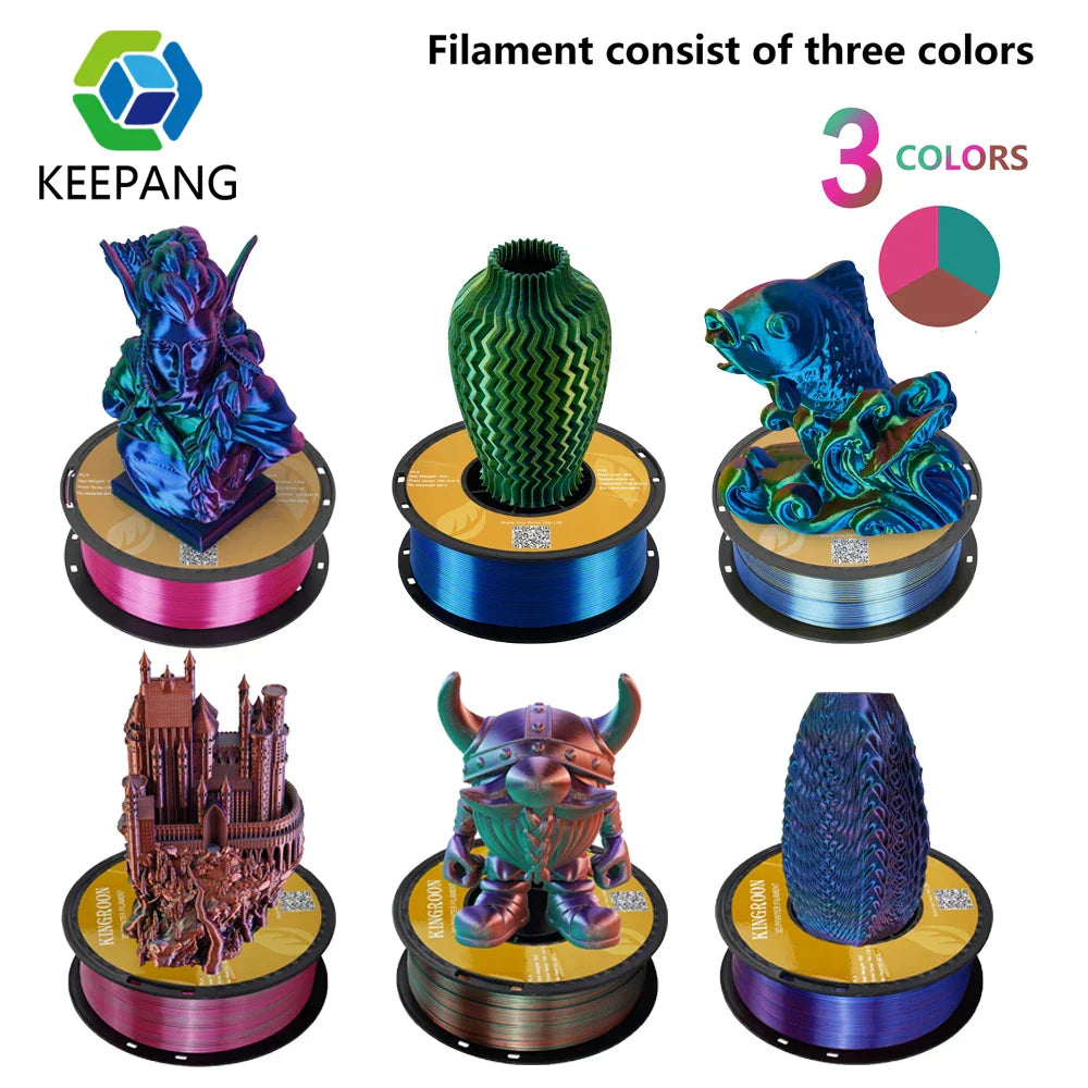 Newest 1KG Tricolor Silk PLA Filament 3D Printer
