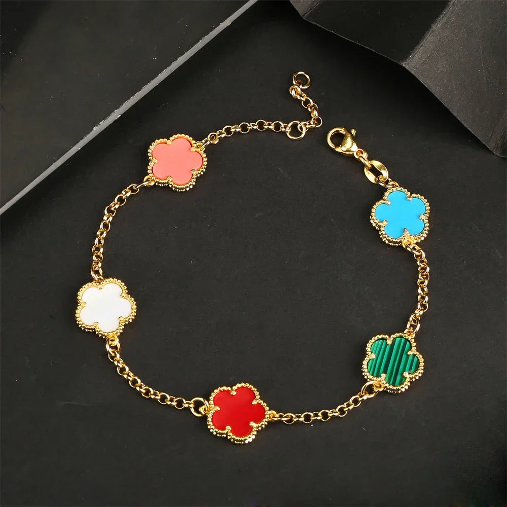 Uwin Five Leaf Flower Bracelet Natural Stone Malachite