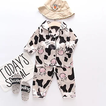 Toddler Girls Silk Satin Pajamas Sets Cartoon Kids