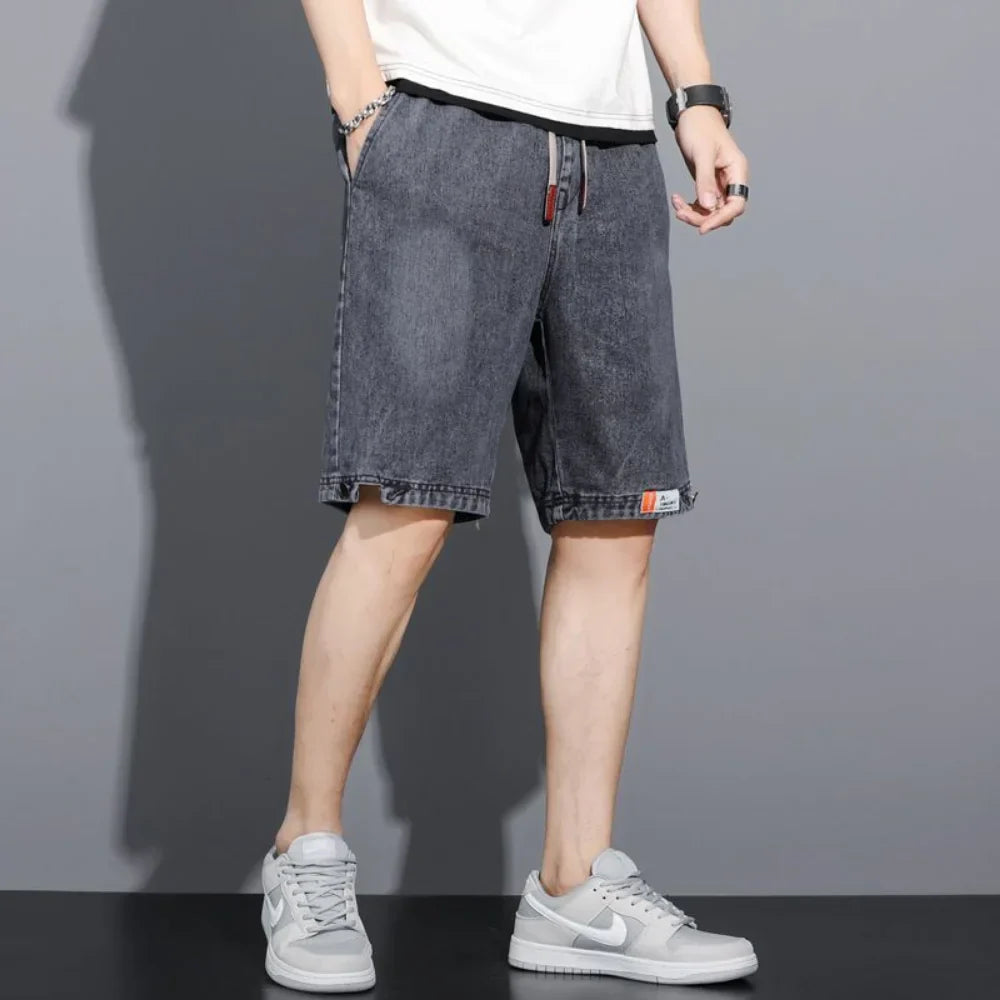 New Summer Men Denim Shorts Drawstring Loose y2k