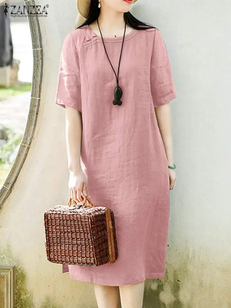 ZANZEA Woman Dress Summer Fashion Cotton Sundress Female