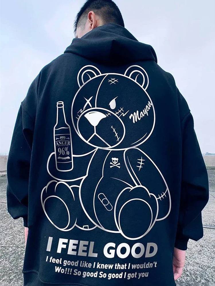 Men's Harajuku Fashion Hoodies Beer Bear Print Kawaii