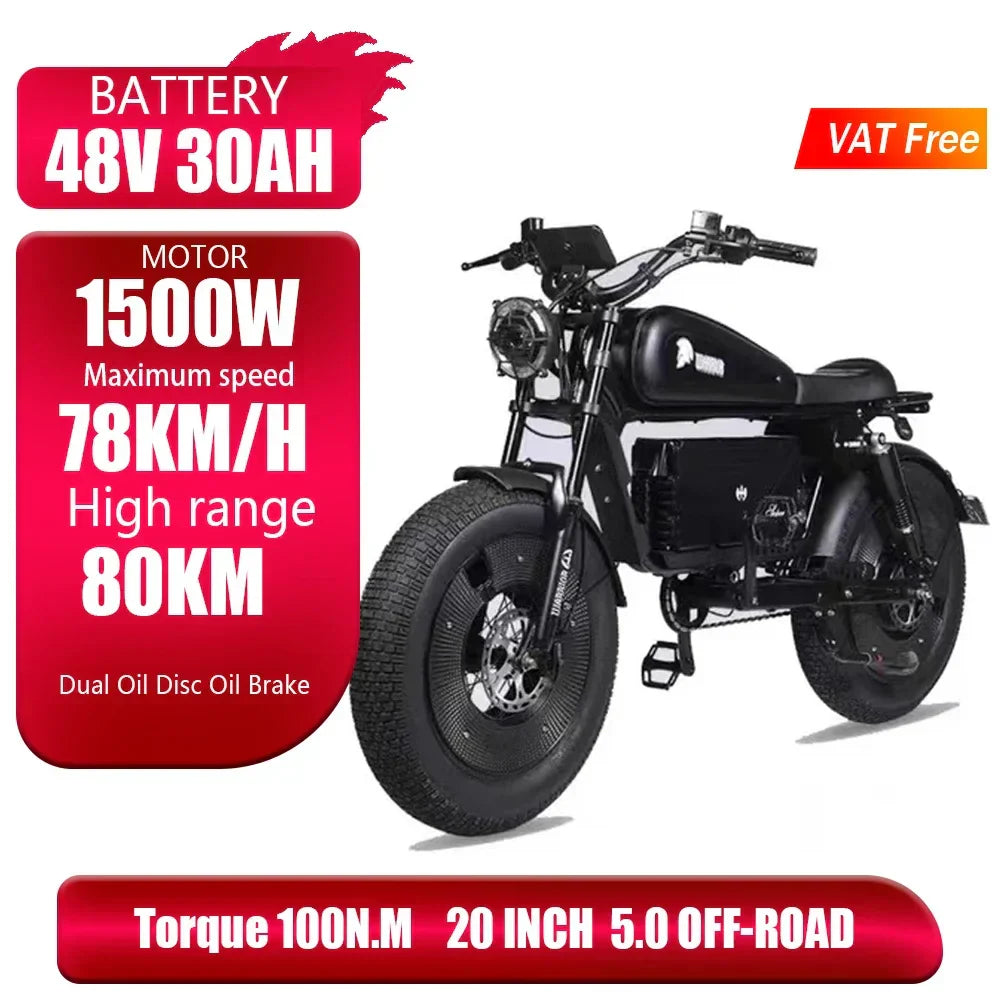 ZPW Black Warrior 1500W Motorbikes 48V 60AH Ebike