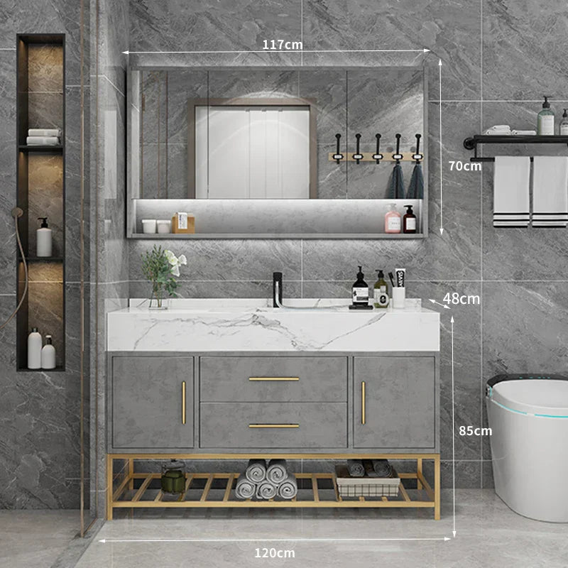 Marble Bathroom Cabinet Combination Solid Wood Intelligent Simple