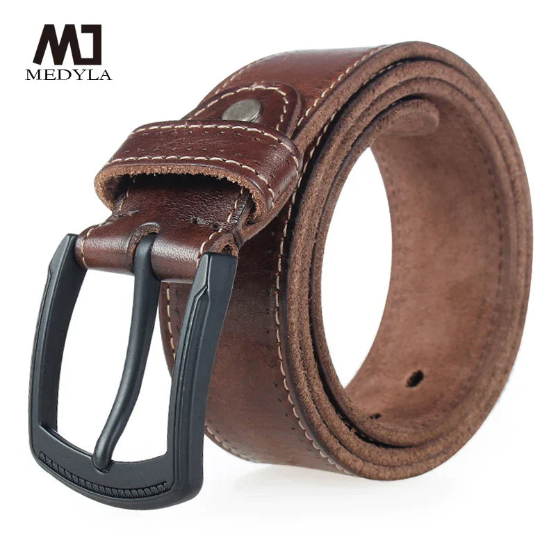 MEDYLA Genuine Leather Men Belt High Quality Luxury