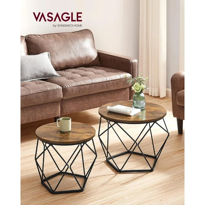 VASAGLE Small Coffee Table Set of 2, Round