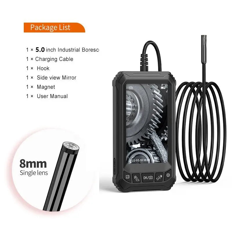 5.0Inch IPS Industrial Endoscope Camera 8mm HD1080P Dual