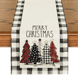 Linen Christmas Table Runner Snowman Xmas Tree Home