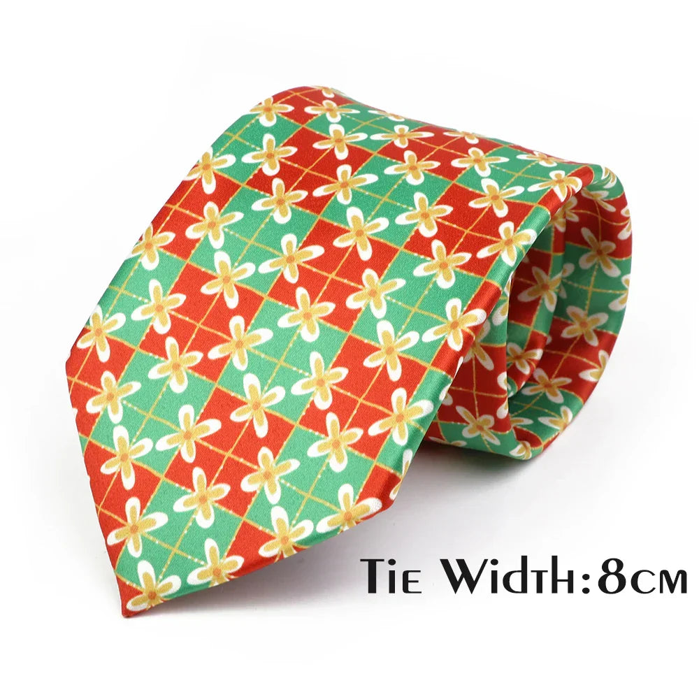 Vintage Floral Geometric Print Necktie Unique Style Mens