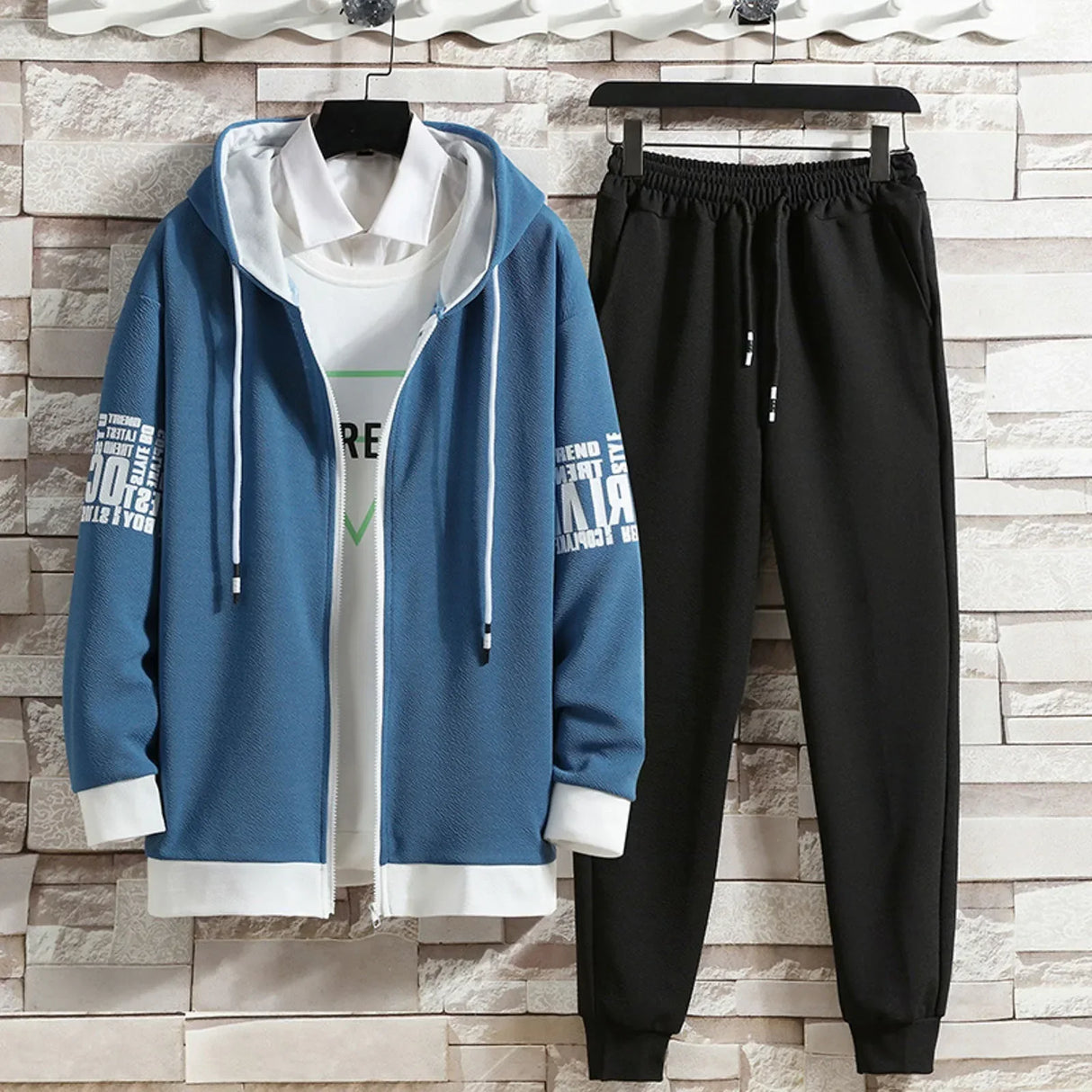 Spring Autumn Men Sets Zipper Hoodies+Pants Set Gym