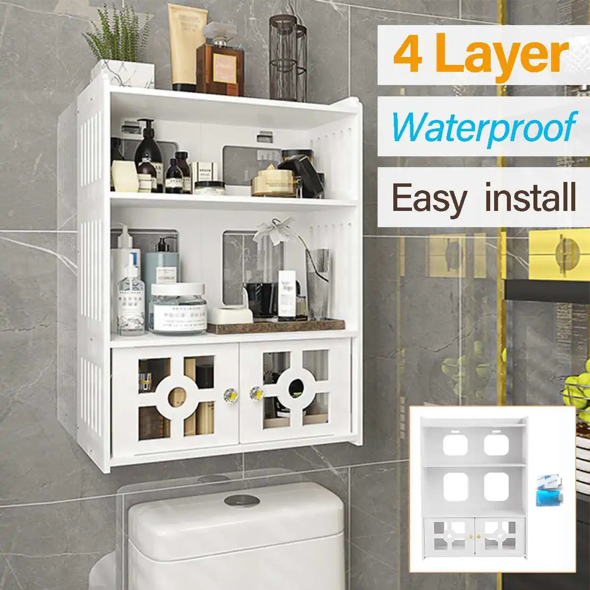 3 Layers Bathroom Cabinet Wall Mounted with Doors