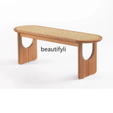 Nordic Solid Wood Rattan Shoes Changing Bench Log