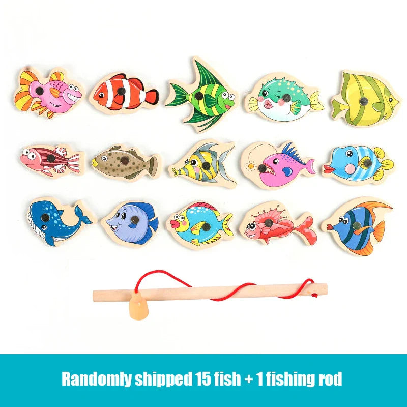 Wooden Magnetic Fshing Game Cartoon Marine Life Cognition