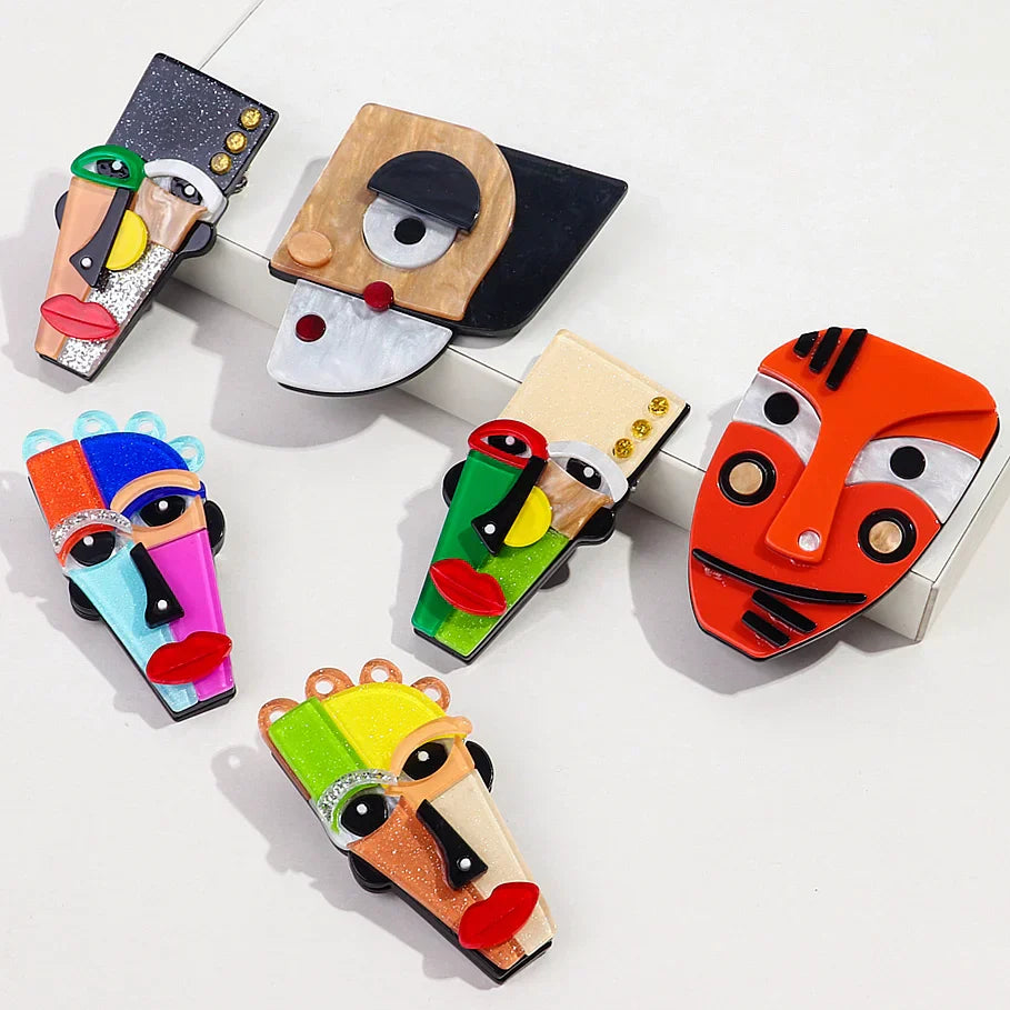 FishSheep Abstract Acrylic Geometric Face Figure Brooches for
